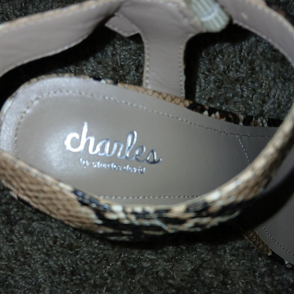 Strappy tan and brown snakeskin cork wedge platform‎ sandals, brand new, size 9 - Picture 4 of 5